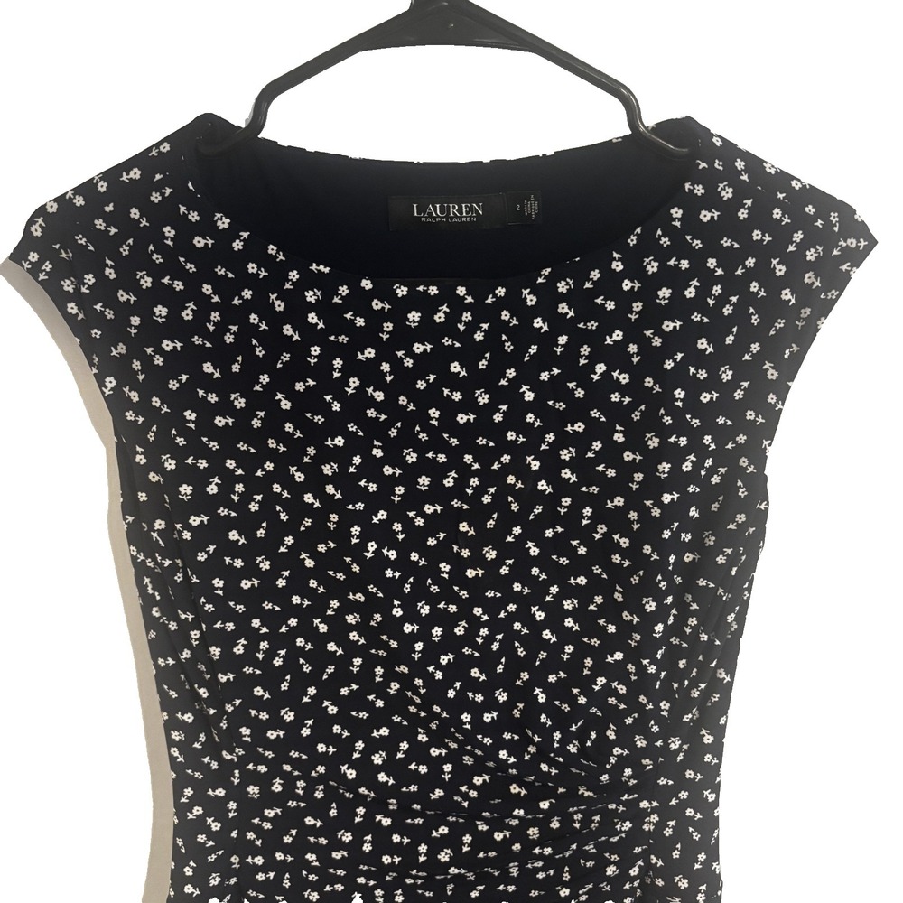 Lauren Ralph Lauren Black And Ivory Floral Print Ruched Sheath Dress